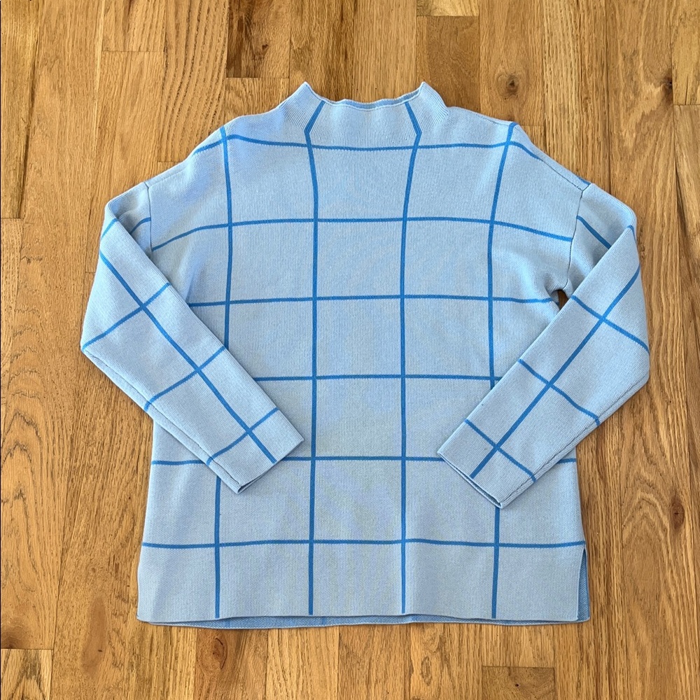 LOFT Light Blue Grid Turtleneck Sweater